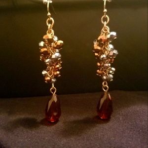 Vintage Gold & Silver Beaded Earrings w/ Gem